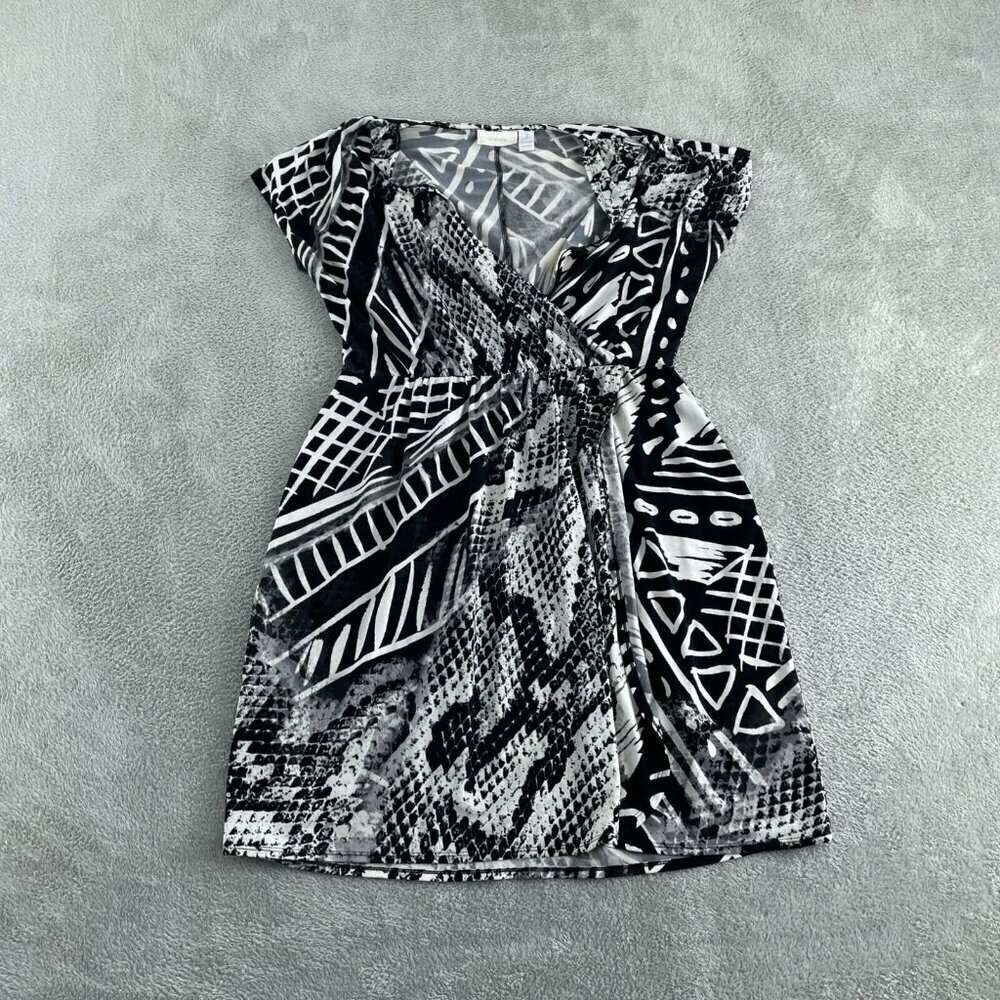 Chicos Womens Black & White Abstract Print Wrap Dress Size 2 (L) 2273